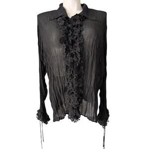 VTG Y2K Sheer Bell Sleeve Crinkle Top 3X Whimsigoth Witchy Fairy Grunge Floral